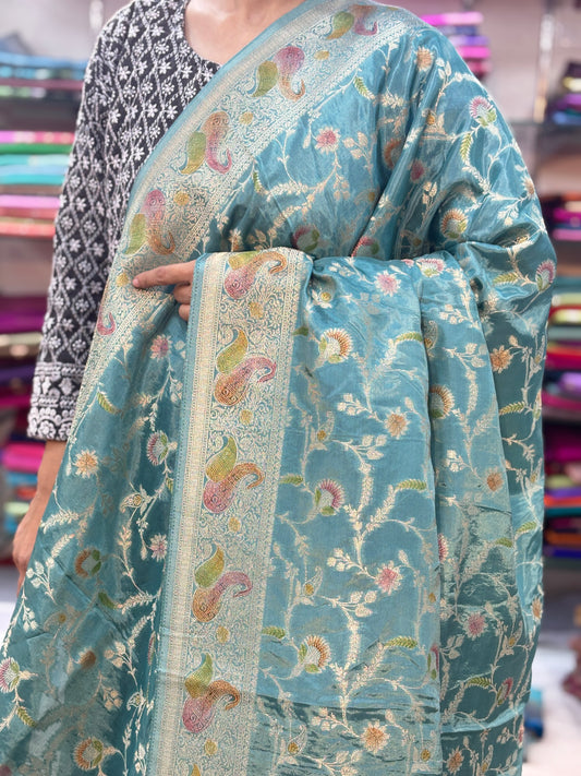 Dark Powder Blue Desiner Banarasi Saree