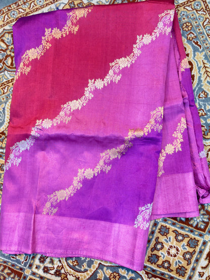 Lavender pink Pure Raw Mango Rungkaat Banarasi Handloom Saree