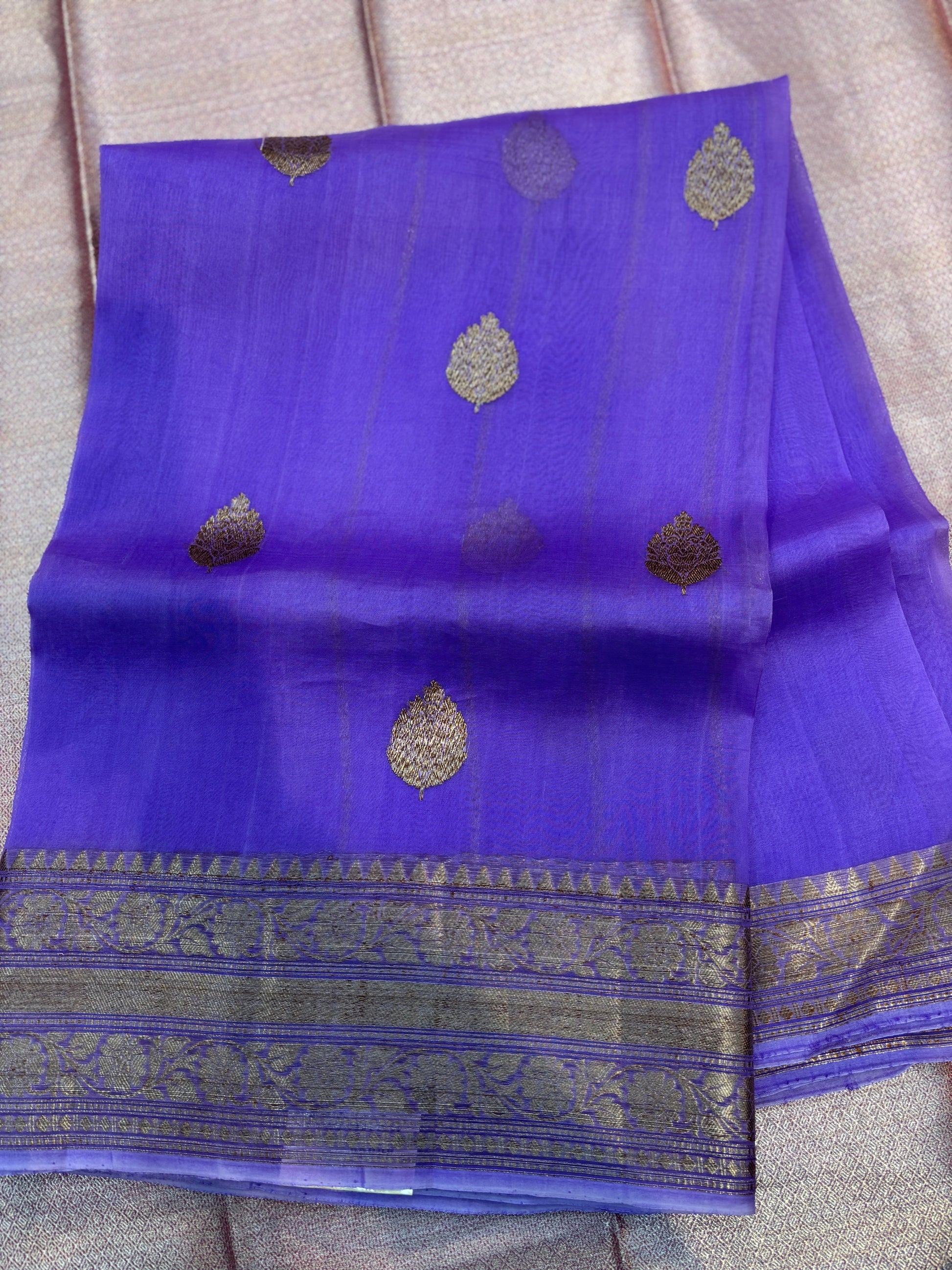 Lavender Pure Kora Antique Zari Banarasi Handloom Saree 