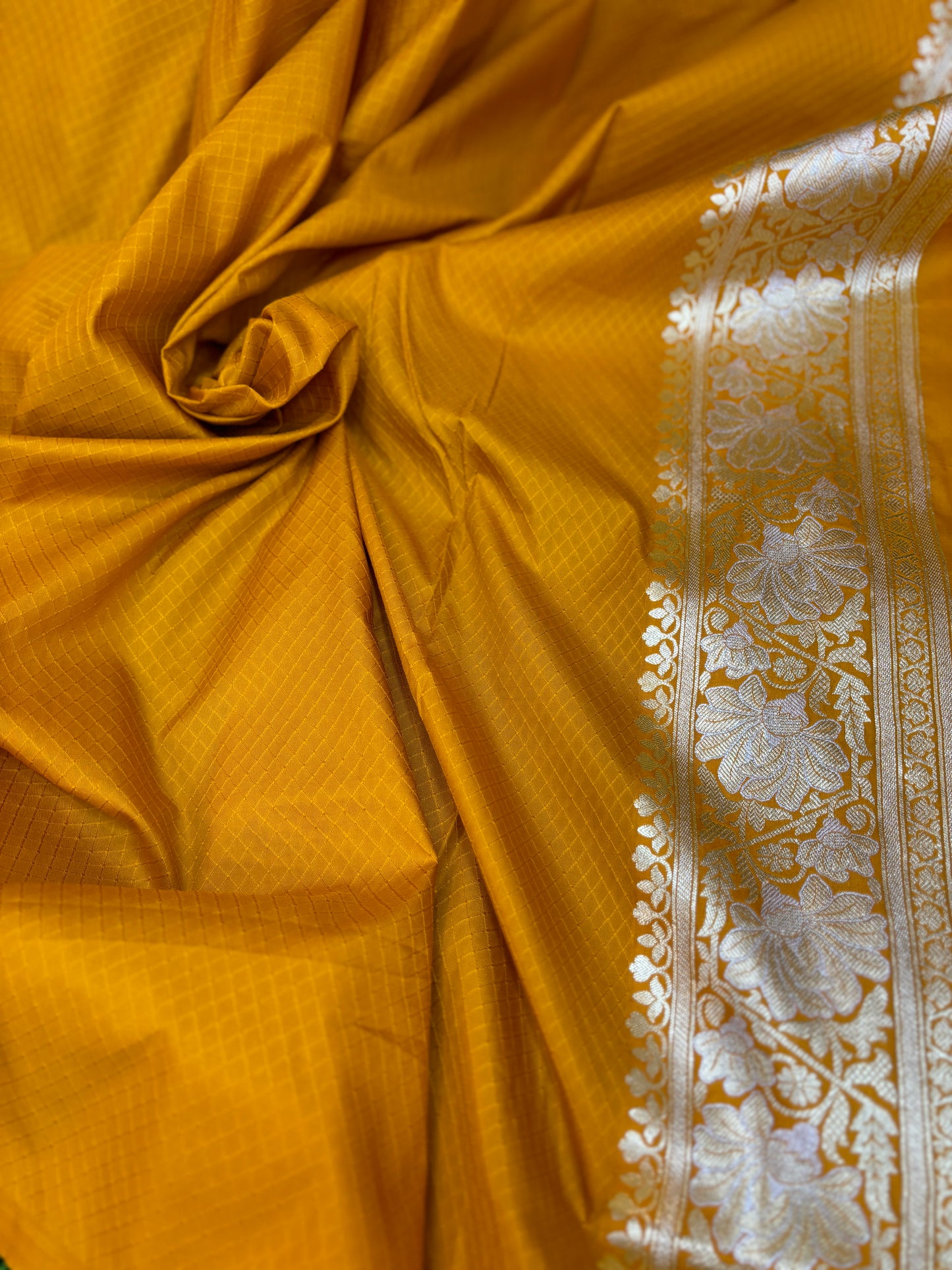 Mustard Yellow Semi Silk Banarasi Saree