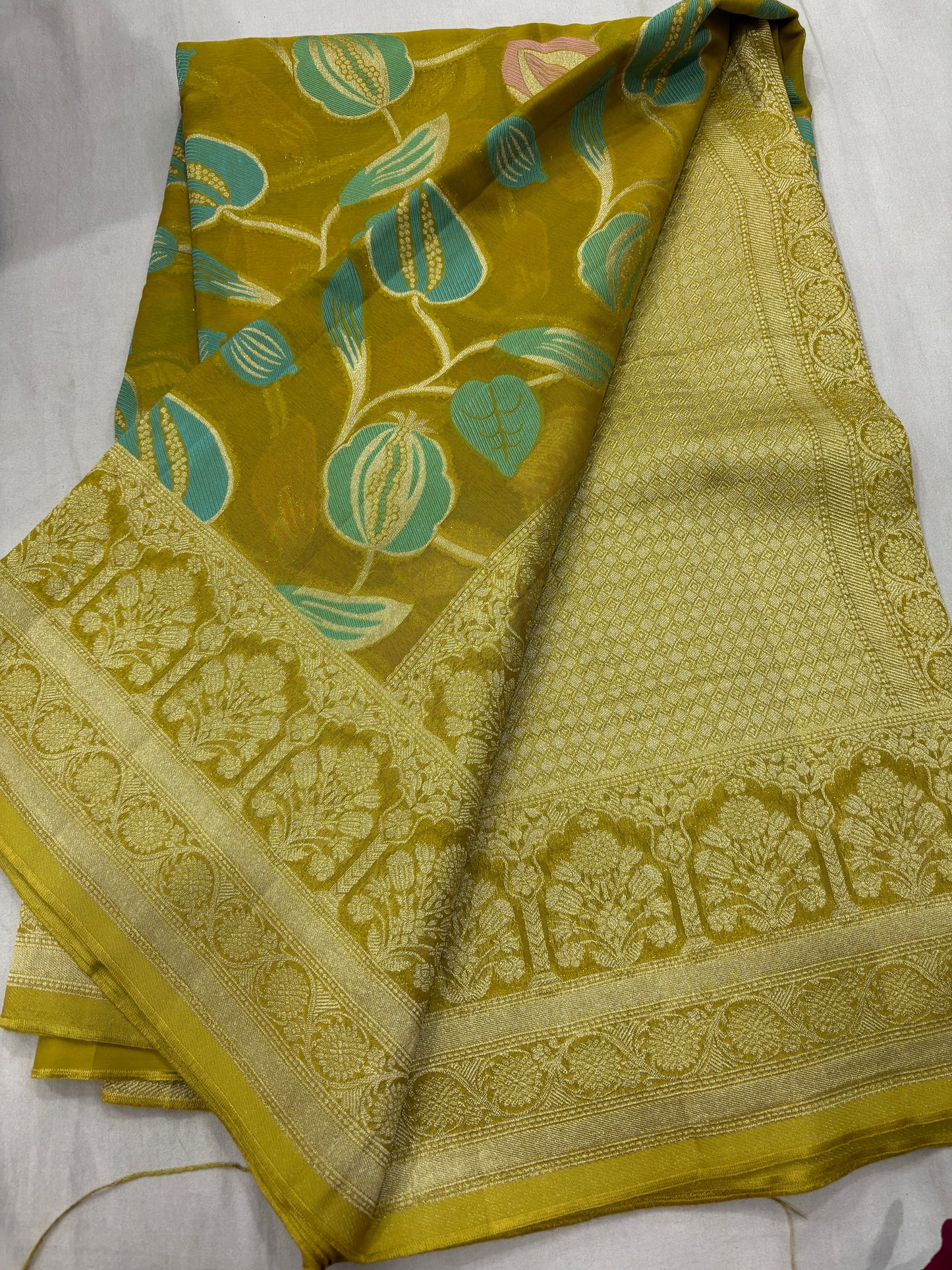 Wine Semi Khaddi Georgette Banaras Sari 