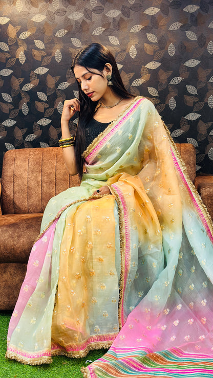 Pure Kora Rungkaat Banarasi Handloom Saree