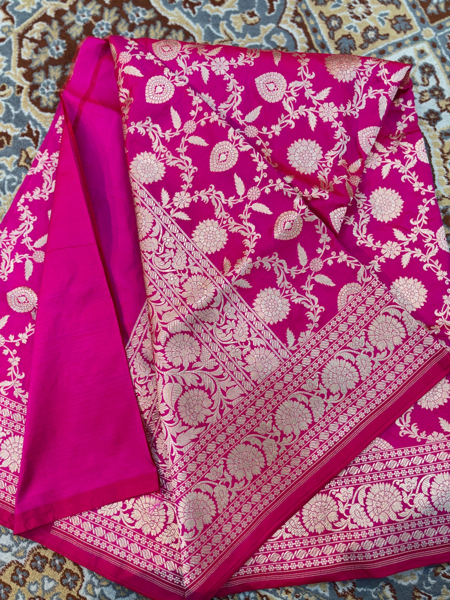 Rani Pink Pure Katan Jangla Banaras Handloom Saree