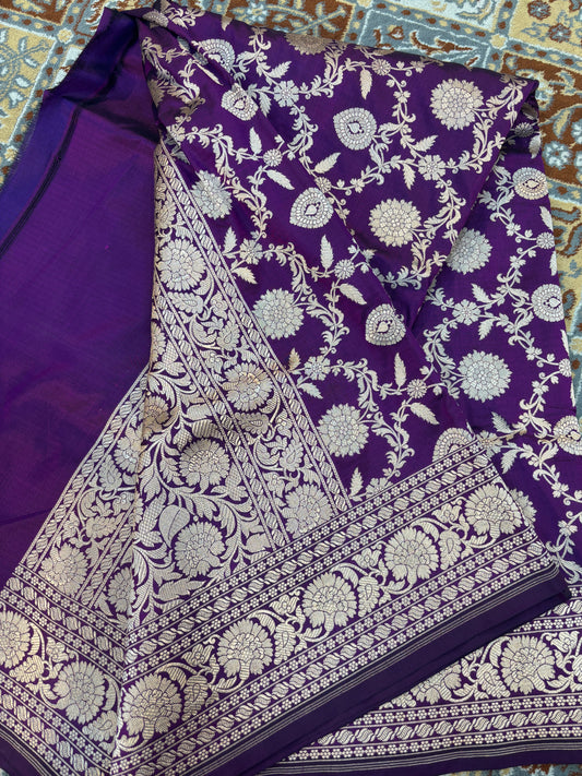Violets Pure Katan Banarasi Handloom Saree