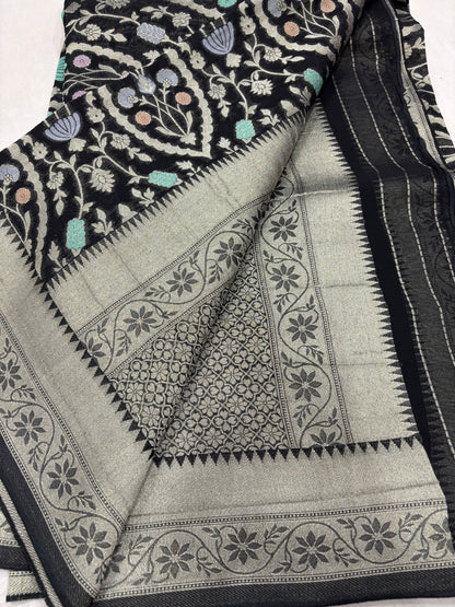 Black Semi Khaddi Georgette Banaras Sari 