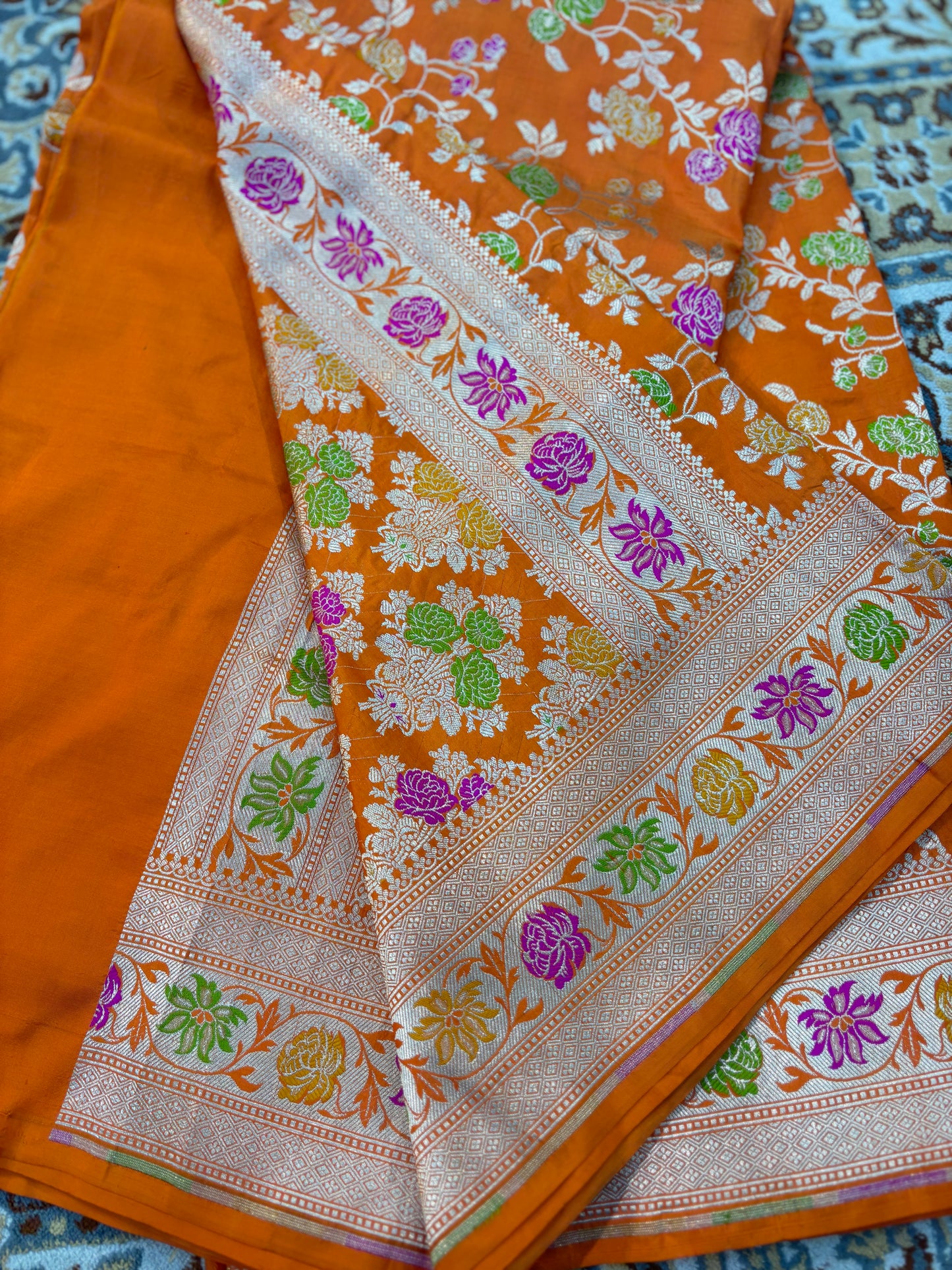 Orange Pure Katan Jangla Banarasi Handloom Saree