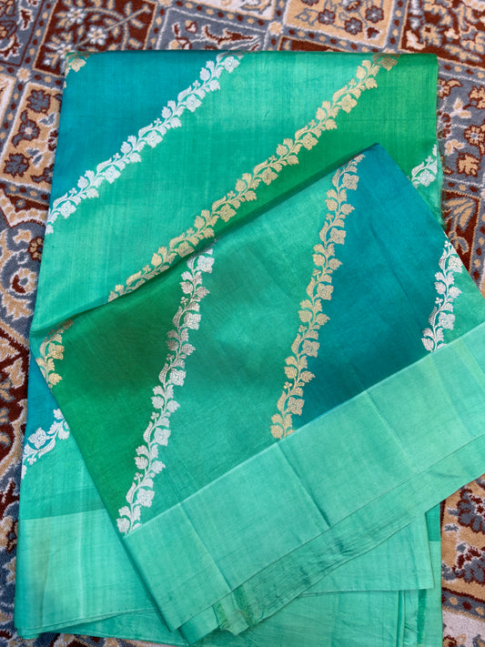 Sky Bleu Pure Raw Mango Rungkaat Banarasi Handloom Saree