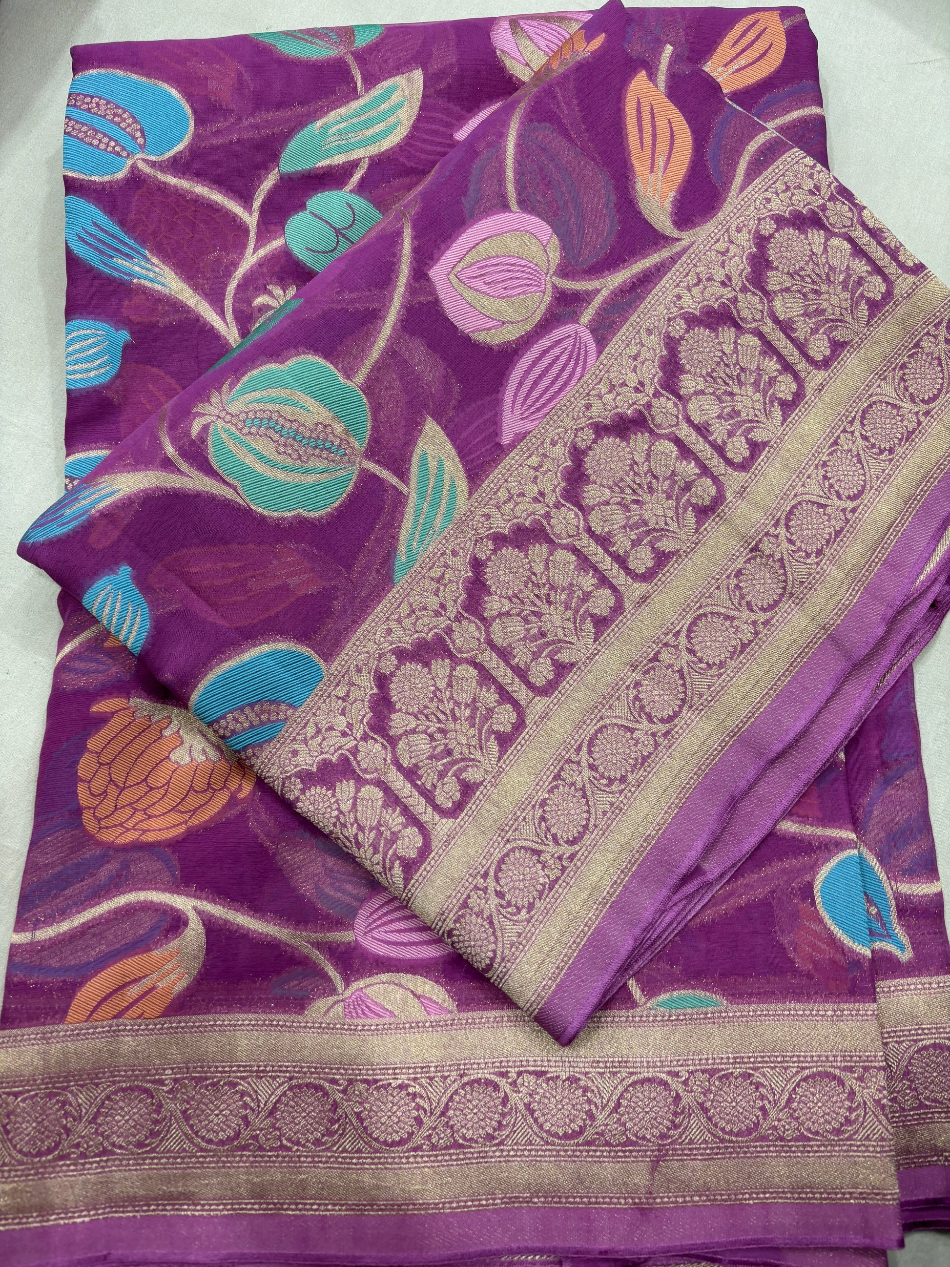 Pink Semi Khaddi Georgette Banaras Sari 