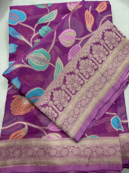 Pink Semi Khaddi Georgette Banaras Sari 