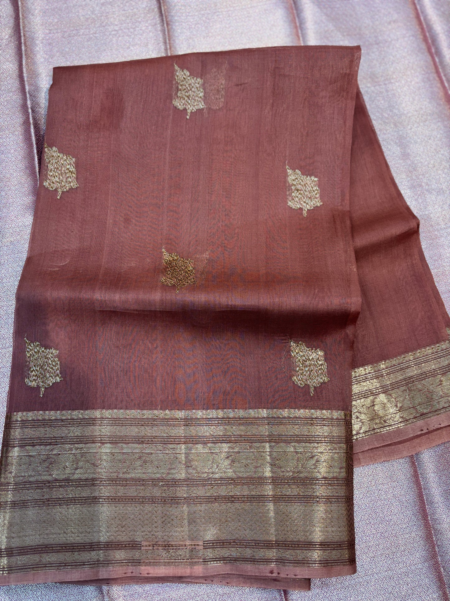 Onion Pink Pure Kora Antique Zari Banarasi Handloom Saree