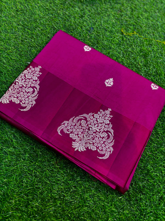 Rani Pink Pure Raw Mango Banarasi Handloom Saree