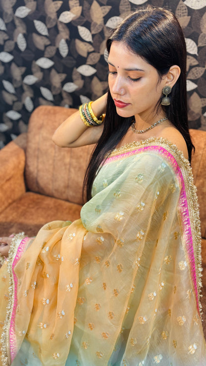 Pure Kora Rungkaat Banarasi Handloom Saree