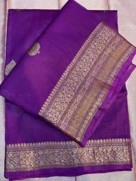 Purple Pure Kora Antique Zari Banarasi Handloom Saree