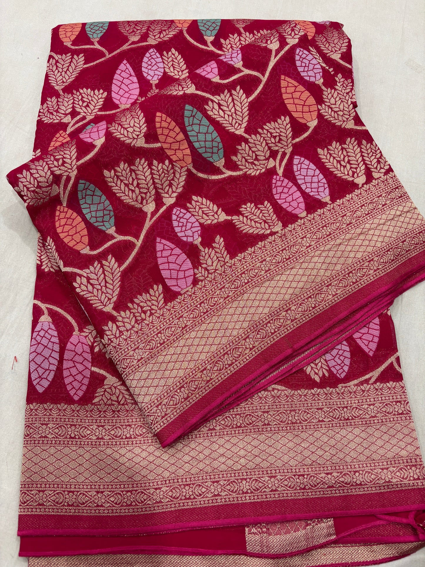 Rani Pink Semi Khaddi Georgette Banaras Sari 
