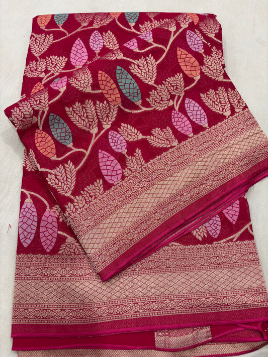 Rani Pink Semi Khaddi Georgette Banaras Sari 