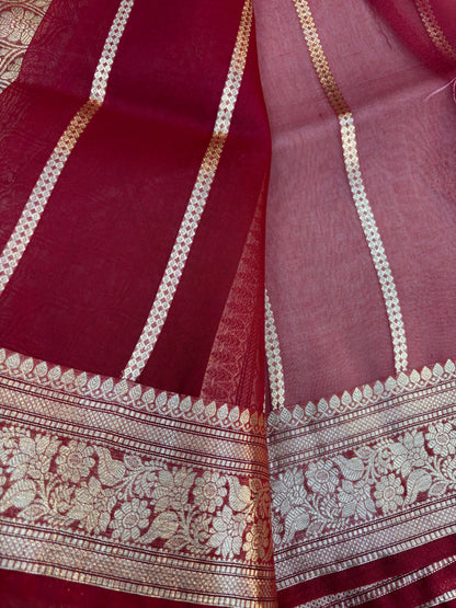 White with red Pure Kora Designer Banarasi Handloom Saree 