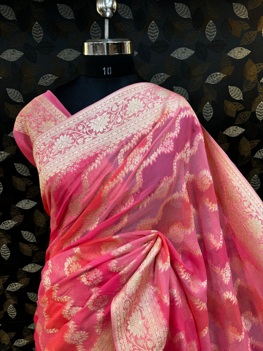 Pink shads Of rungkaat Georgette Banarasi Saree