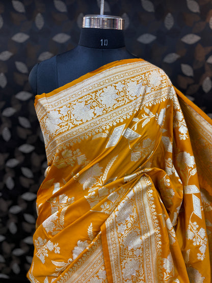Mustard Yellow Semi Silk Banarasi Saree - Rungkaat