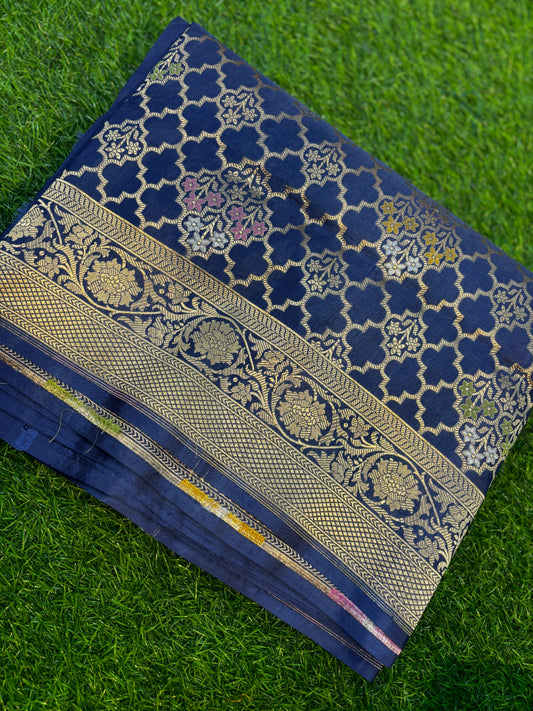 Blue Pure Katan Jangla Banarasi Handloom Saree