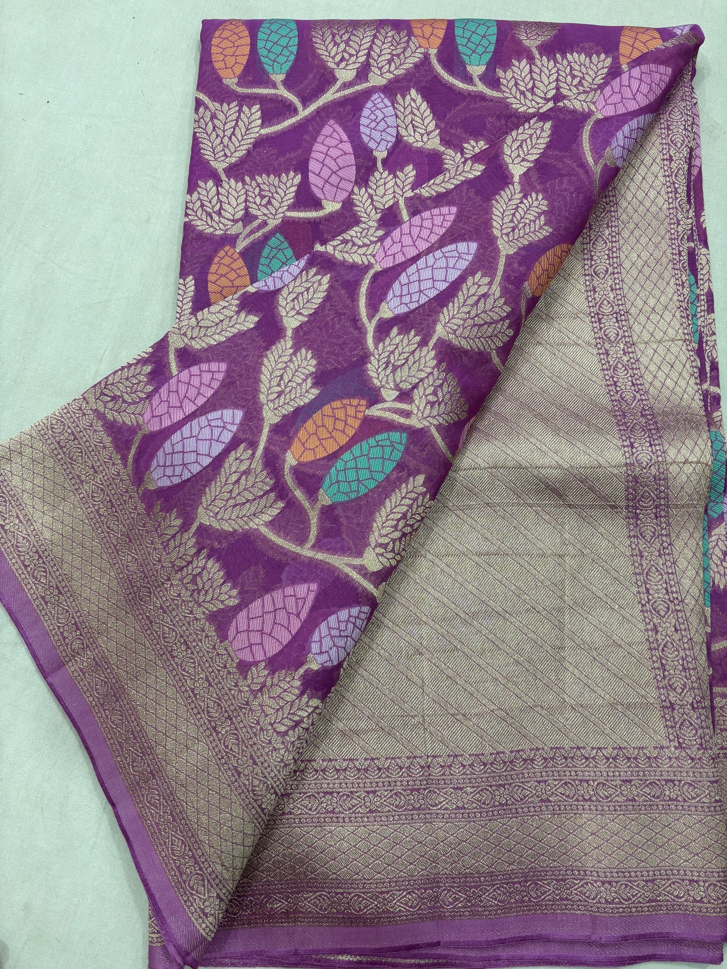 Lavender Semi Khaddi Georgette Banaras Sari 