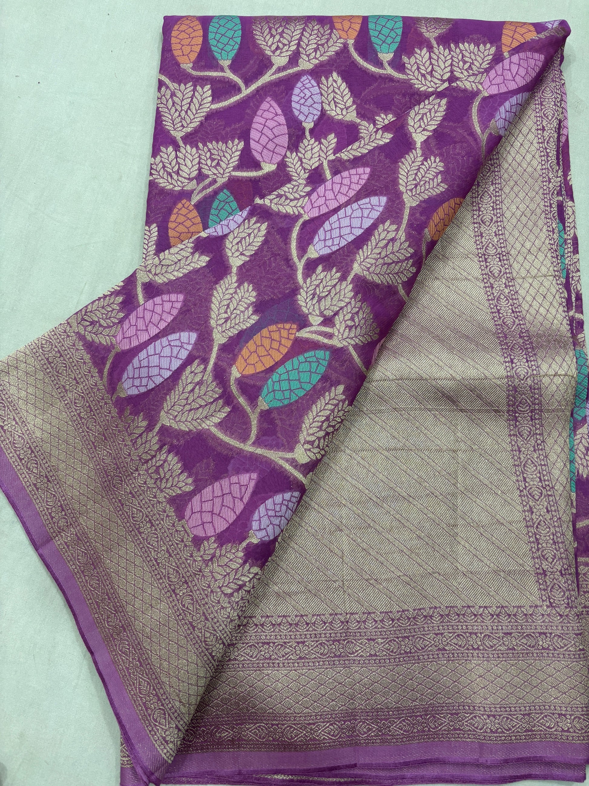 Lavender Semi Khaddi Georgette Banaras Sari 