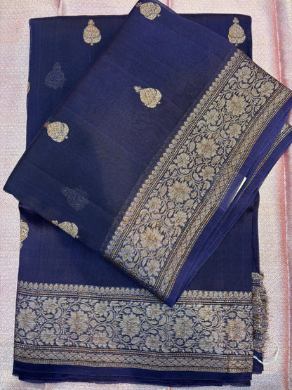 Pure Kora Antique Zari Banarasi Handloom Saree