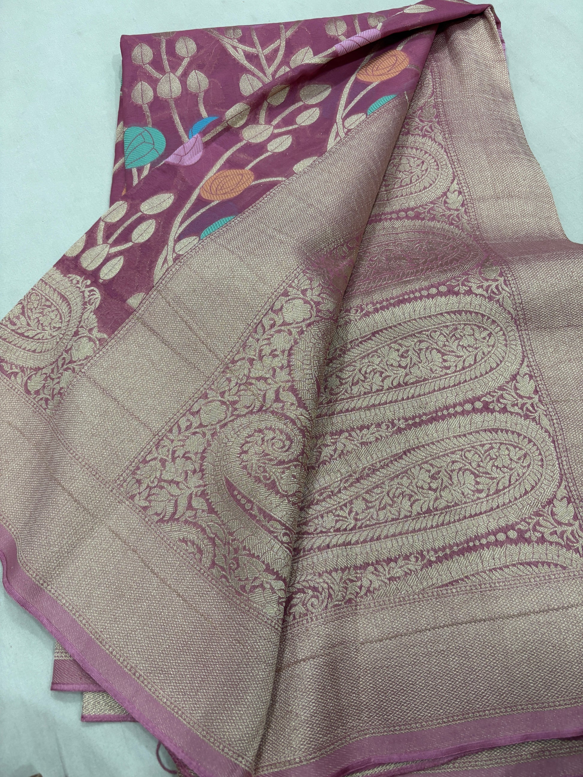 Onion Pink Semi Khaddi Georgette Banarasi Handloom Saree 