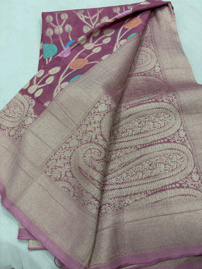 Onion Pink Semi Khaddi Georgette Banarasi Handloom Saree 