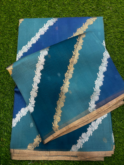 Sky Blue Kora Katan Rungkaat Banarasi Handloom Saree