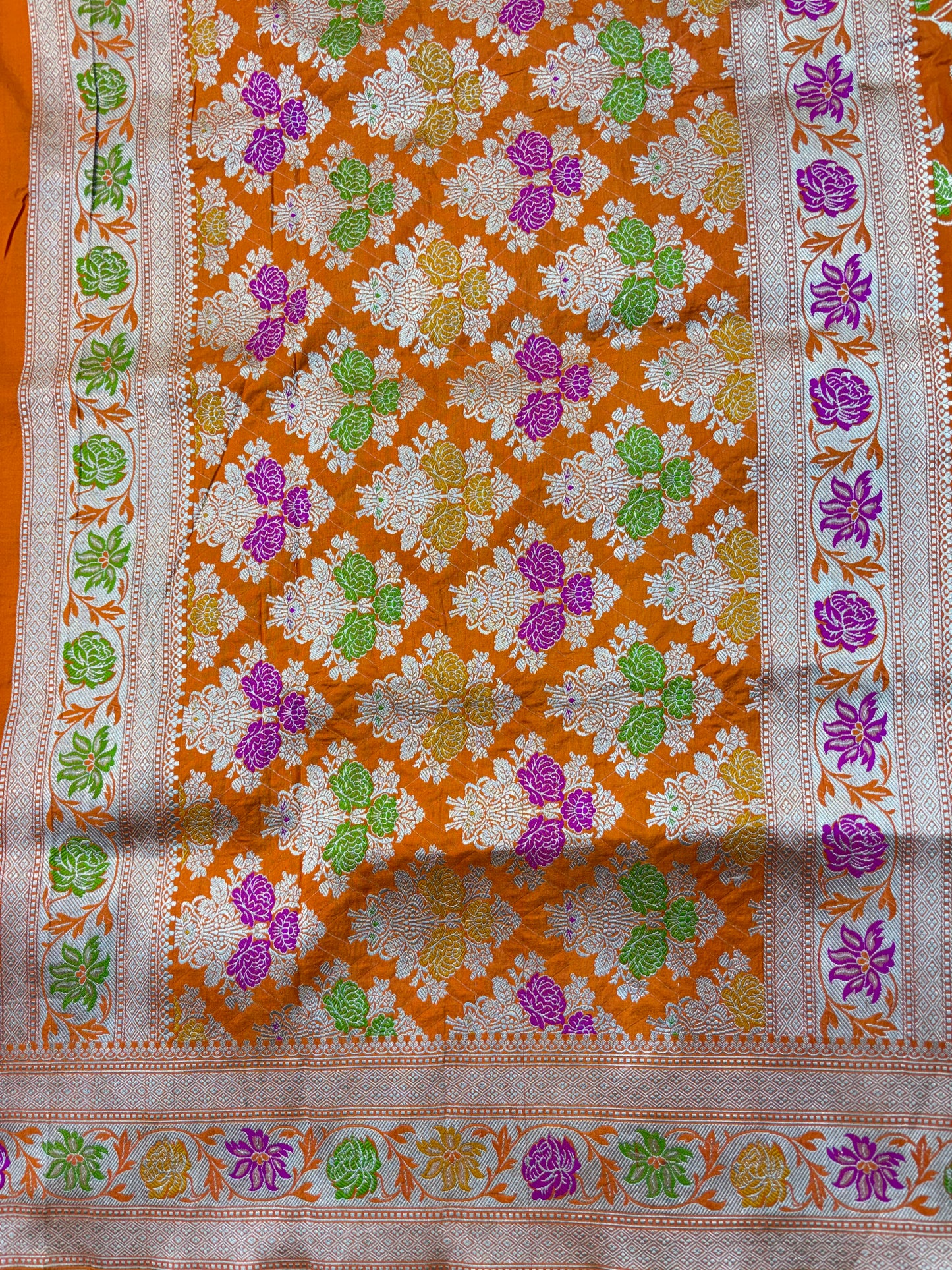 Orange Pure Katan Jangla Banarasi Handloom Saree
