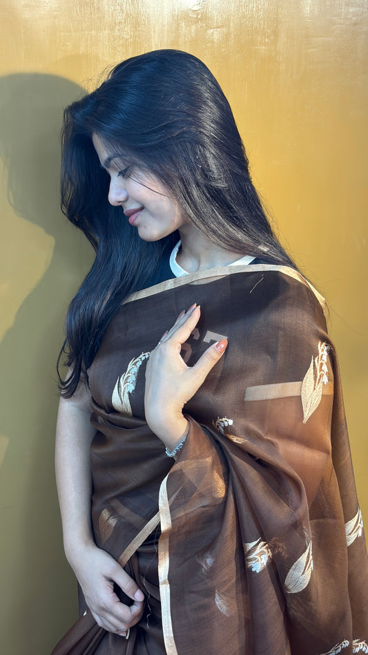 Pure Kora Designer Kadhuwa Banarasi Handloom Saree 