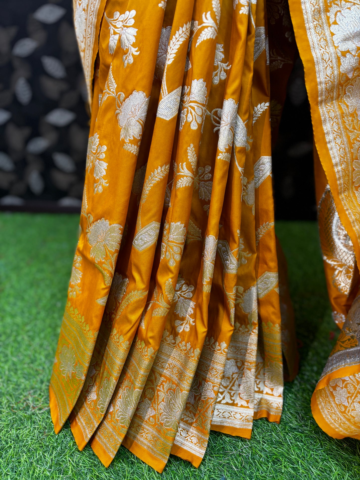 Mustard Yellow Semi Silk Banarasi Saree