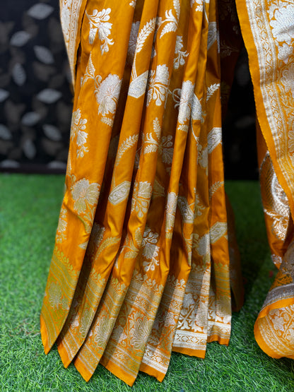 Mustard Yellow Semi Silk Banarasi Saree - Rungkaat