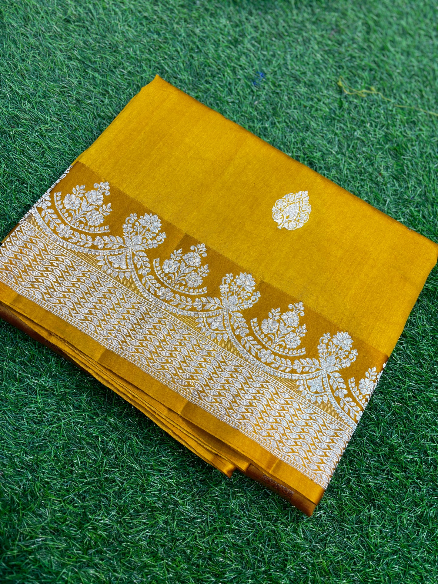 mustard Yellow Pure Raw Mango Banarasi Handloom Saree