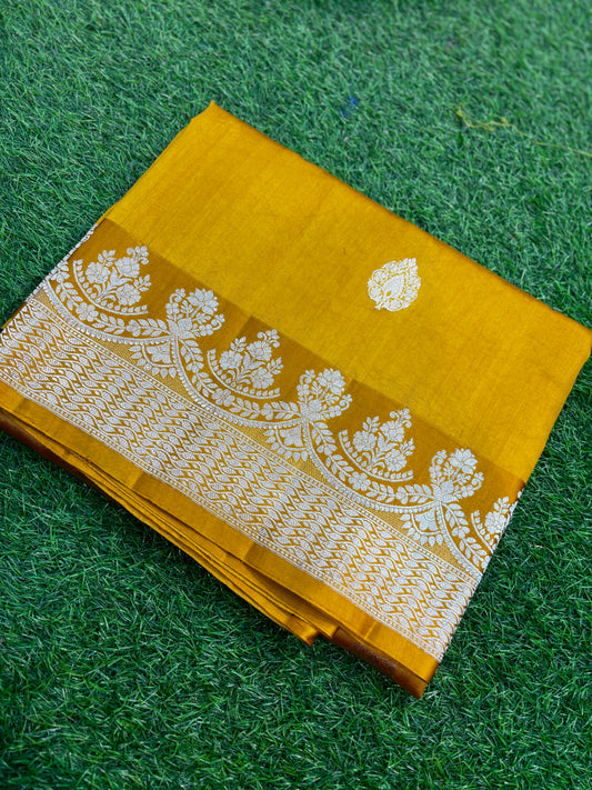 mustard Yellow Pure Raw Mango Banarasi Handloom Saree