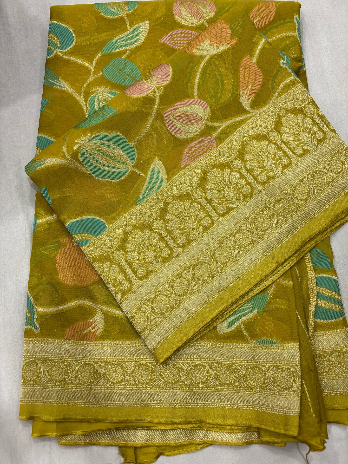 Wine Semi Khaddi Georgette Banaras Sari 
