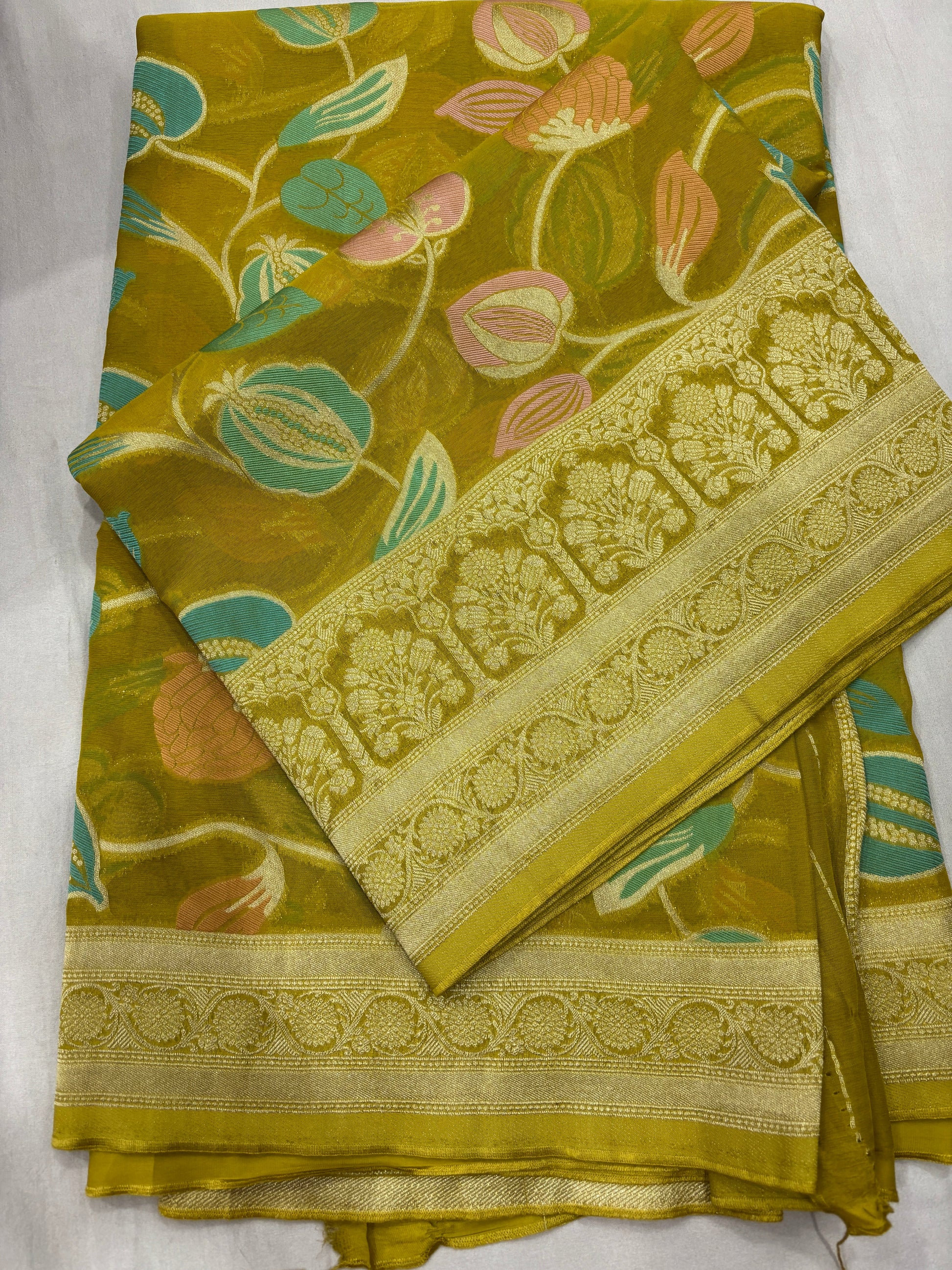 Wine Semi Khaddi Georgette Banaras Sari 