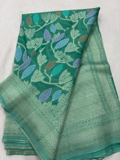 Sea Blue Semi Khaddi Georgette Banaras Sari 