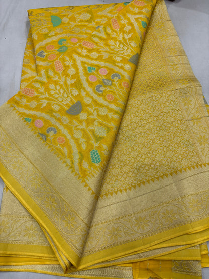 Yello Semi Khaddi Georgette Banaras Sari 