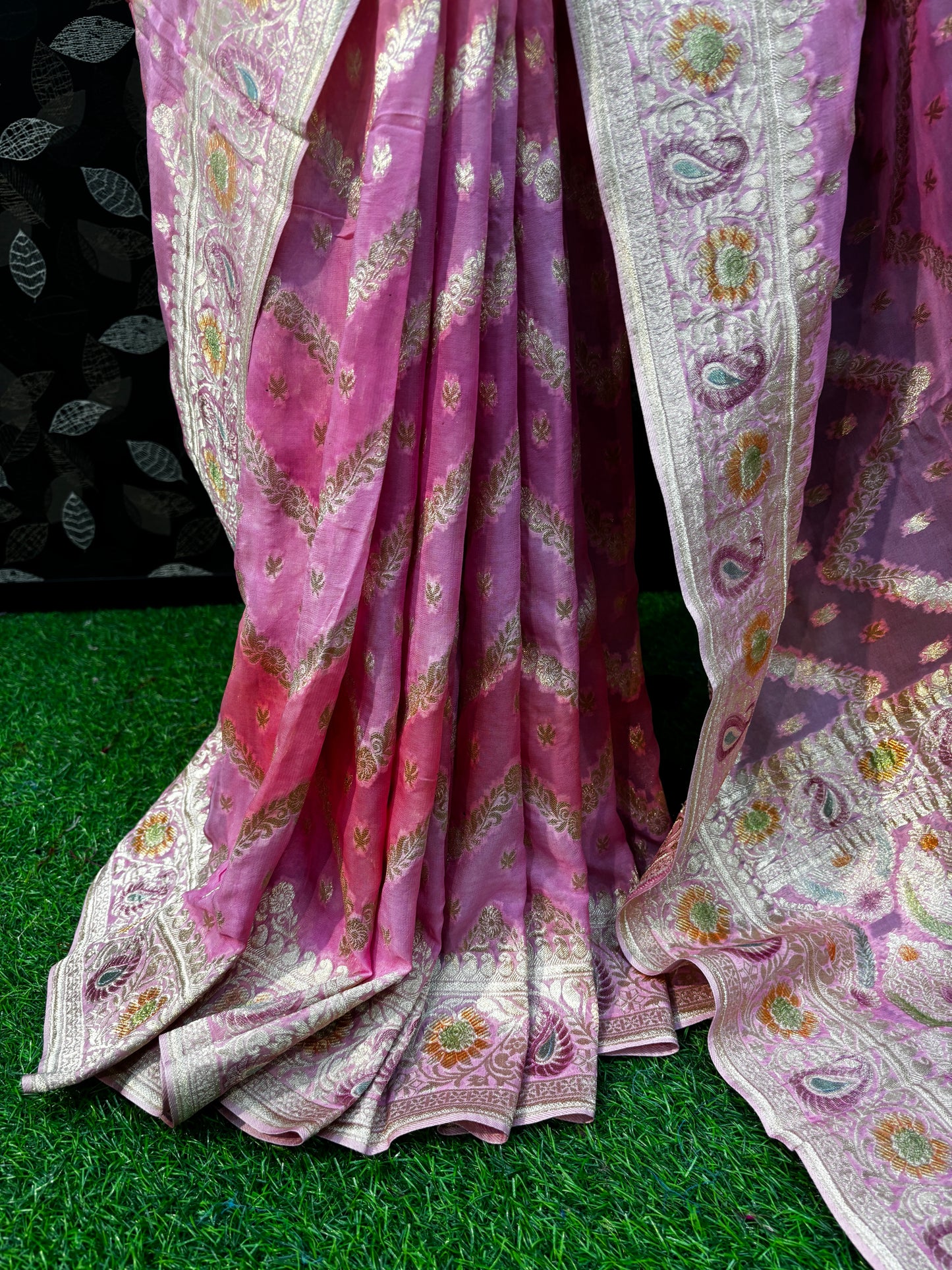 Pink Rungkaat Khaddi Georgette Banarasi Handloom Saree