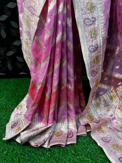 Pink Rungkaat Khaddi Georgette Banarasi Handloom Saree - Rungkaat