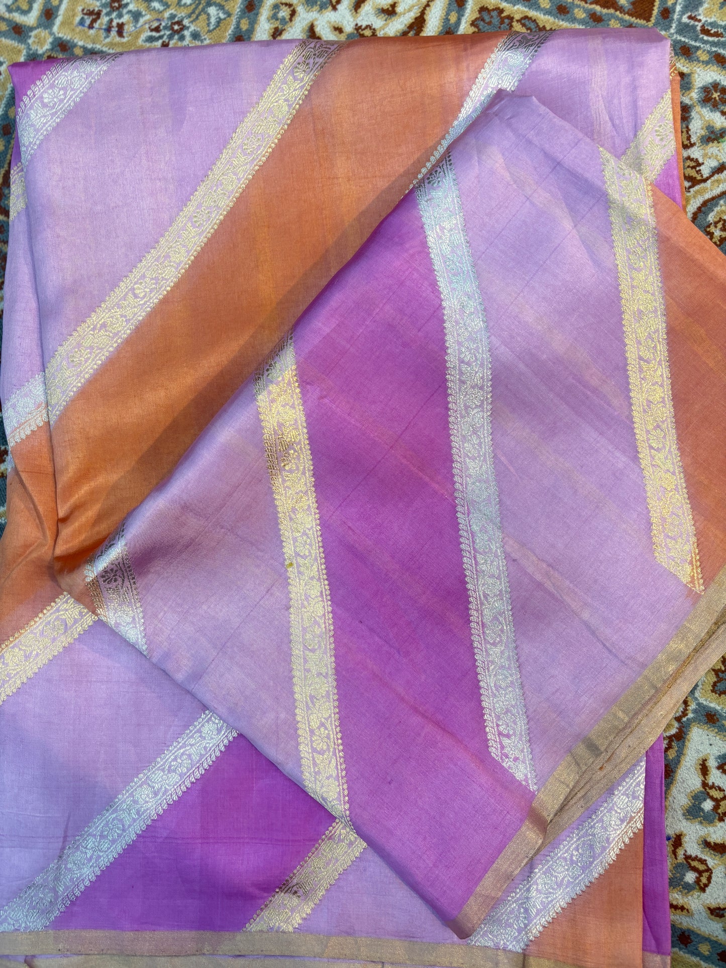 Lavender Pure Raw Mango Rungkaat Banarasi Handloom Saree