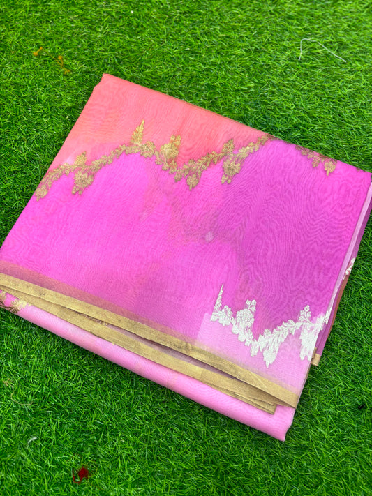 Lavender Pure Kora Katan Rungkaat Banarasi Handloom Saree