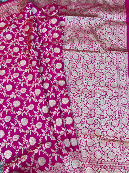 Rani Pink Pure Katan Jangla Banaras Handloom Saree
