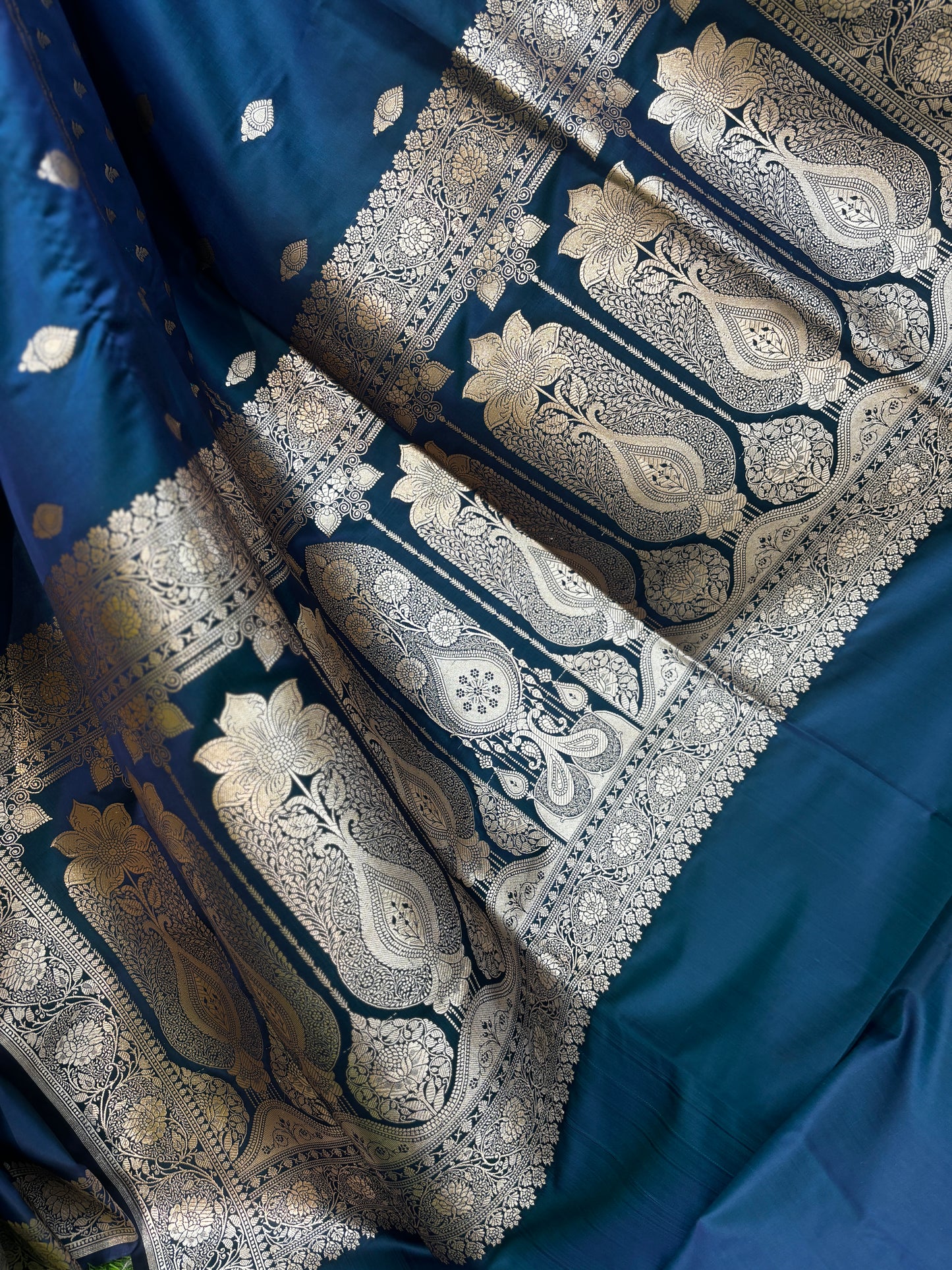 Blue Semi Mashru Desiner Banarasi Saree