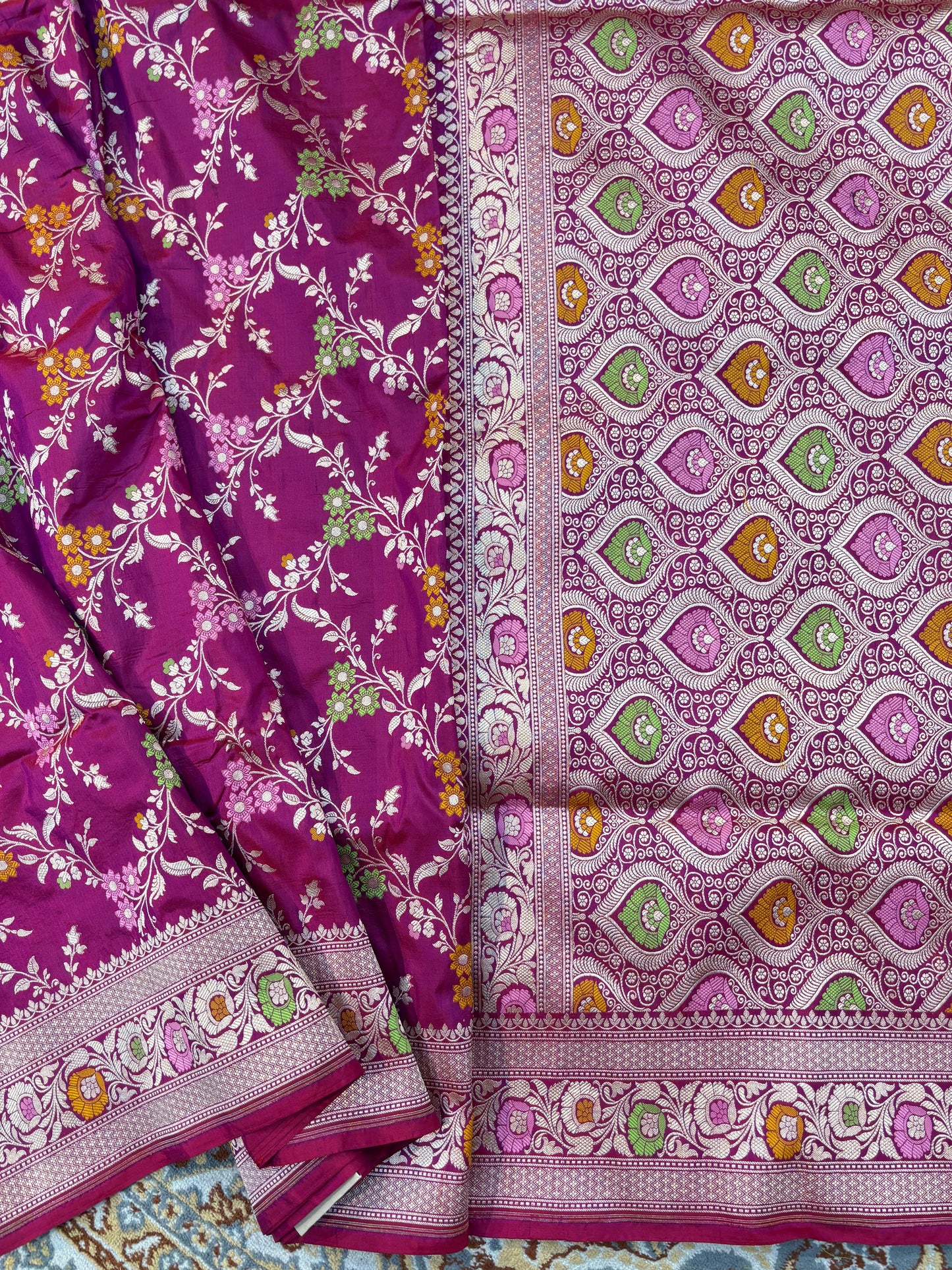 Magenta pink Pure katan Banarasi Handloom Saree