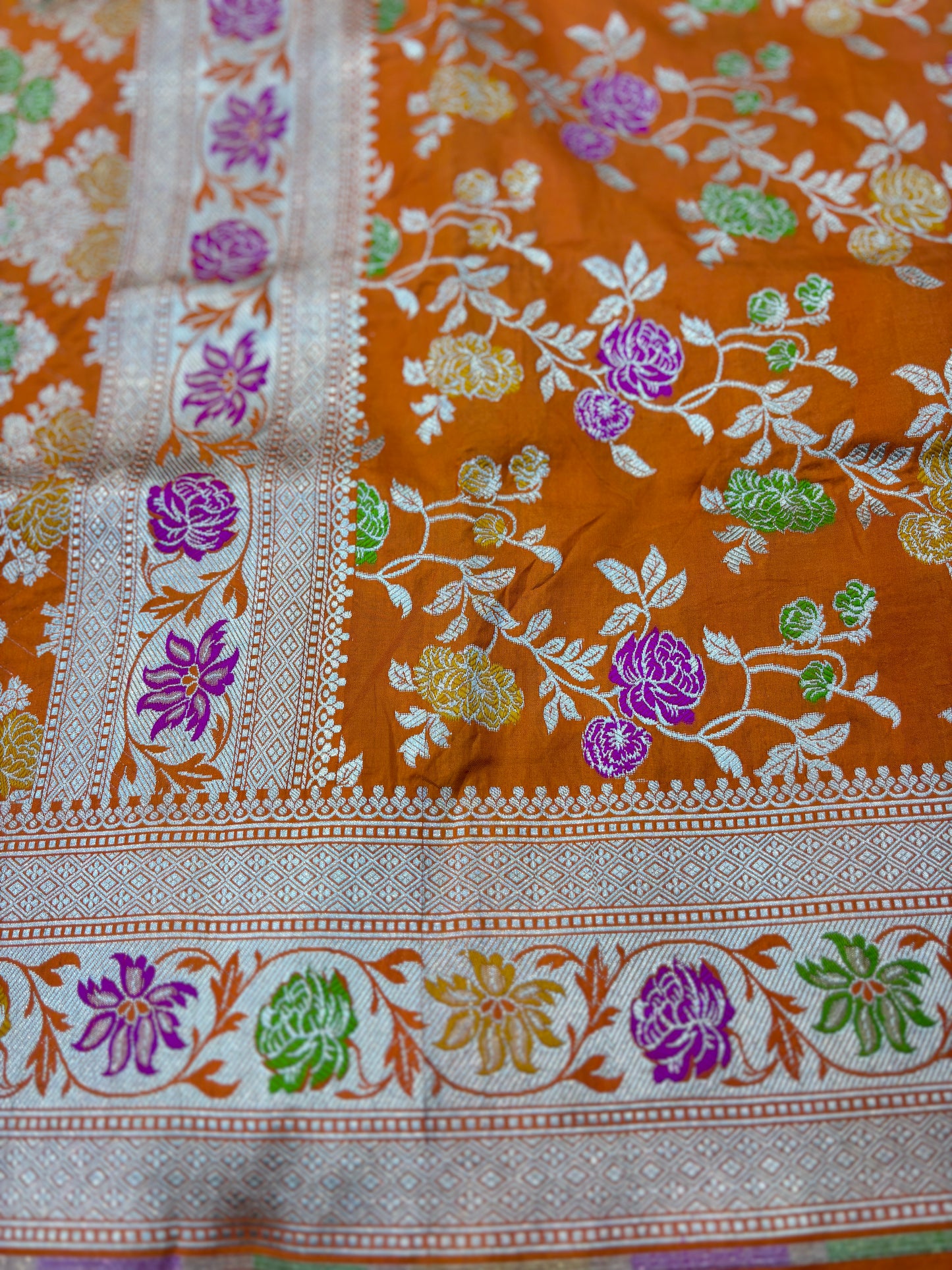 Orange Pure Katan Jangla Banarasi Handloom Saree