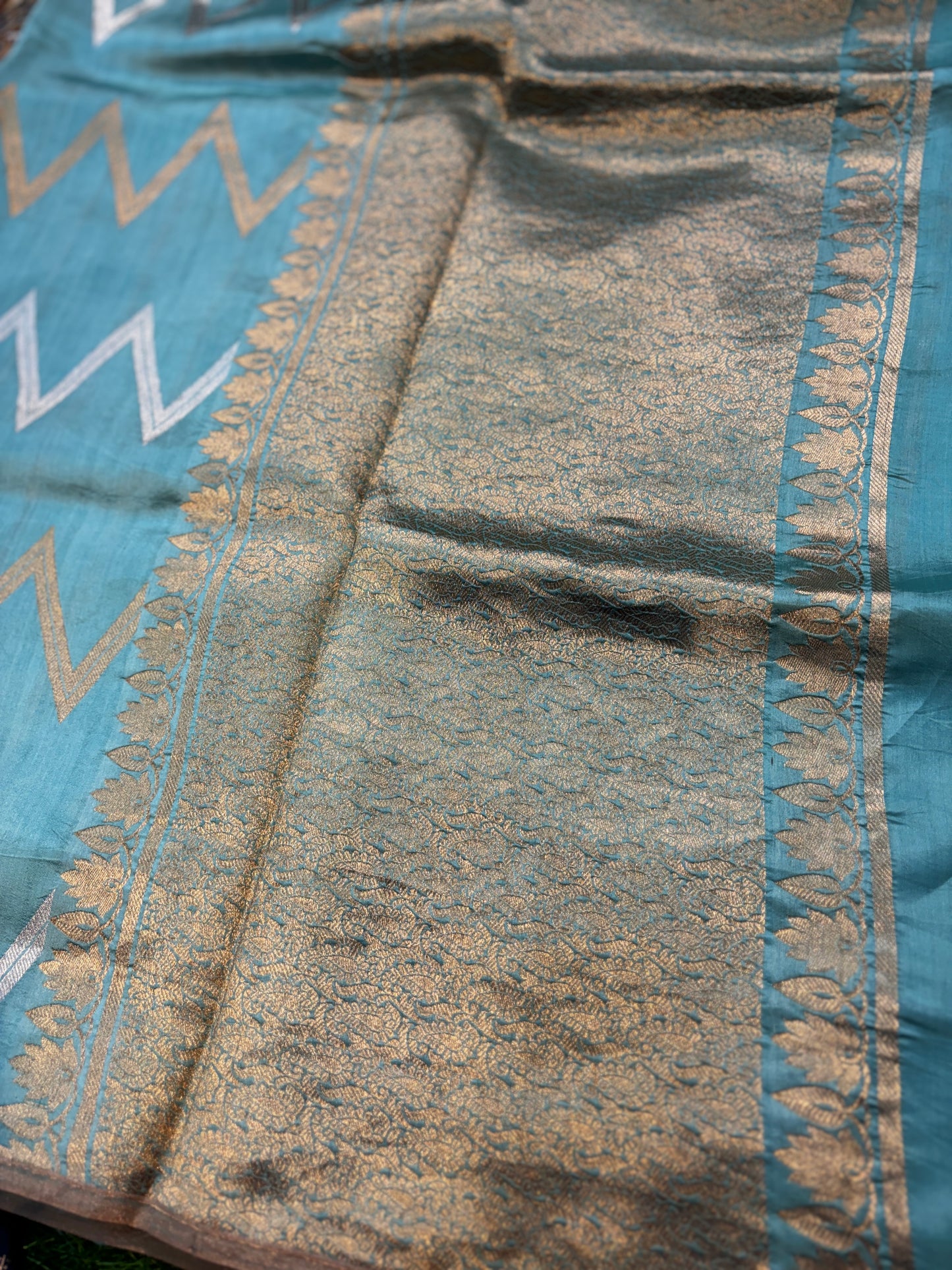 Powder Blue Pure Banarasi Handloom Saree