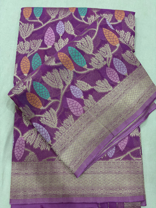 Lavender Semi Khaddi Georgette Banaras Sari 