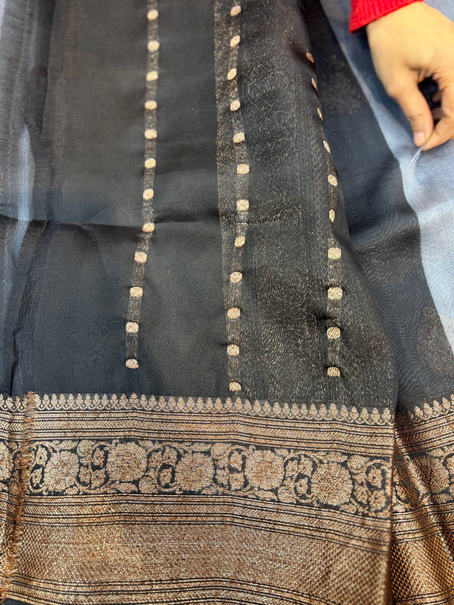 Gray-Black Pure Kora Antique Zari Banarasi Handloom Saree